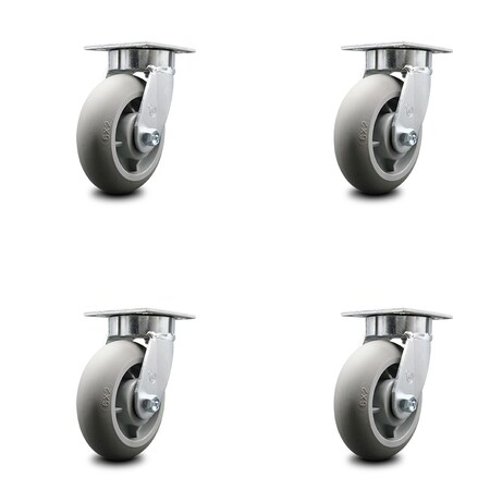 Service Caster 6 Inch Kingpinless Thermoplastic Rubber Wheel Swivel Top Plate Caster, 4PK SCC-KP30S620-TPRRD-4